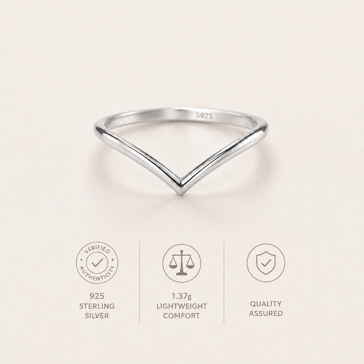 925 Sterling Silver V-Shaped Ring