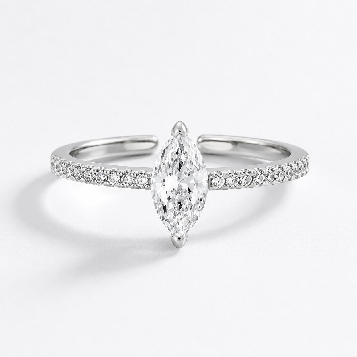 Adjustable 925 Sterling Silver Marquise-Cut Zircon Ring