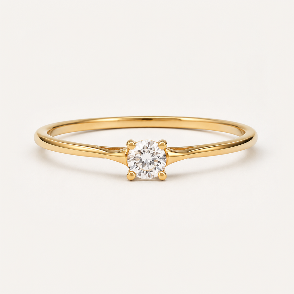 Minimalist 4MM Cubic Zirconia Solitaire Ring in Polished Brass