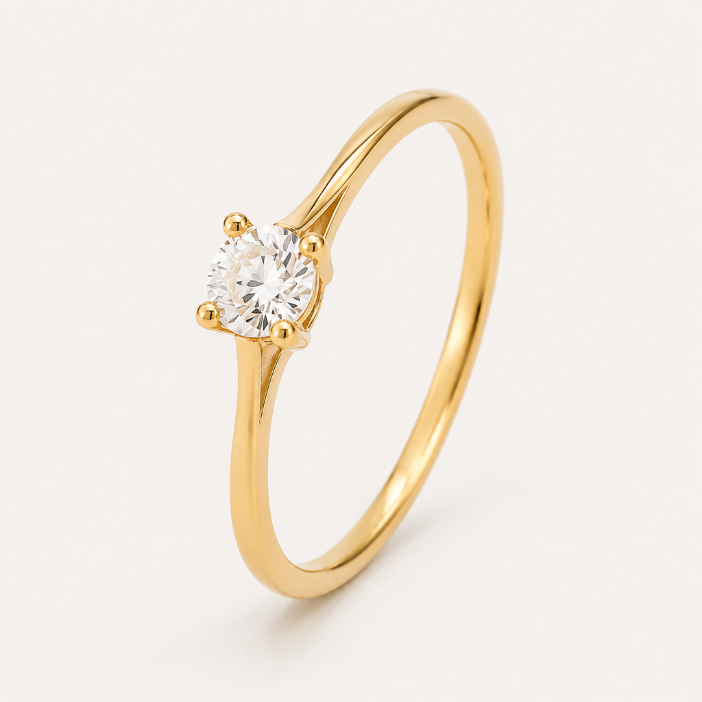Minimalist 4MM Cubic Zirconia Solitaire Ring in Polished Brass