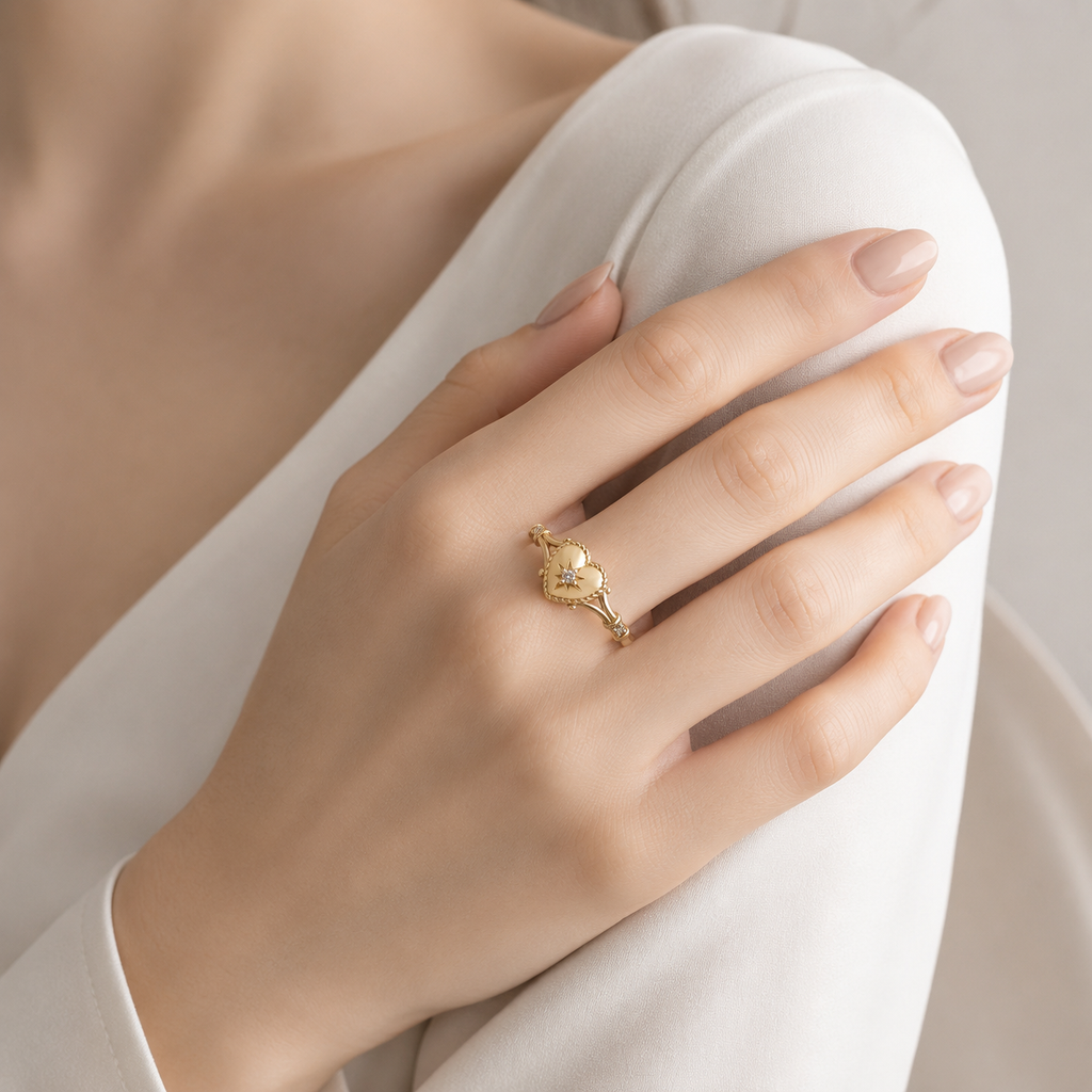 Anillos de corazón color oro Huitan con circonia cúbica brillante para mujer, delicada alianza de boda, accesorios de moda para compromiso