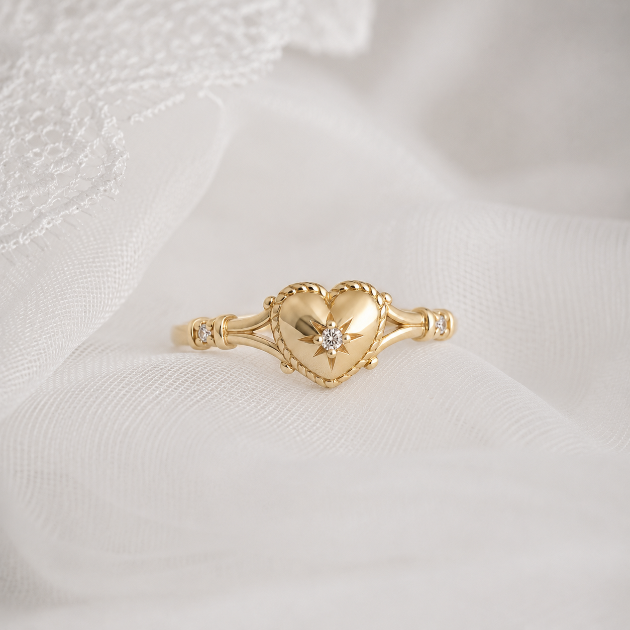 Anillos de corazón color oro Huitan con circonia cúbica brillante para mujer, delicada alianza de boda, accesorios de moda para compromiso