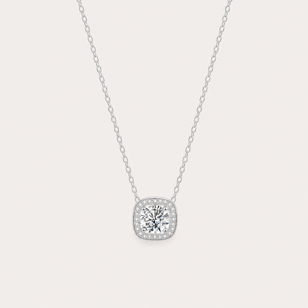 Cushion Halo Cubic Zirconia Pendant Necklace