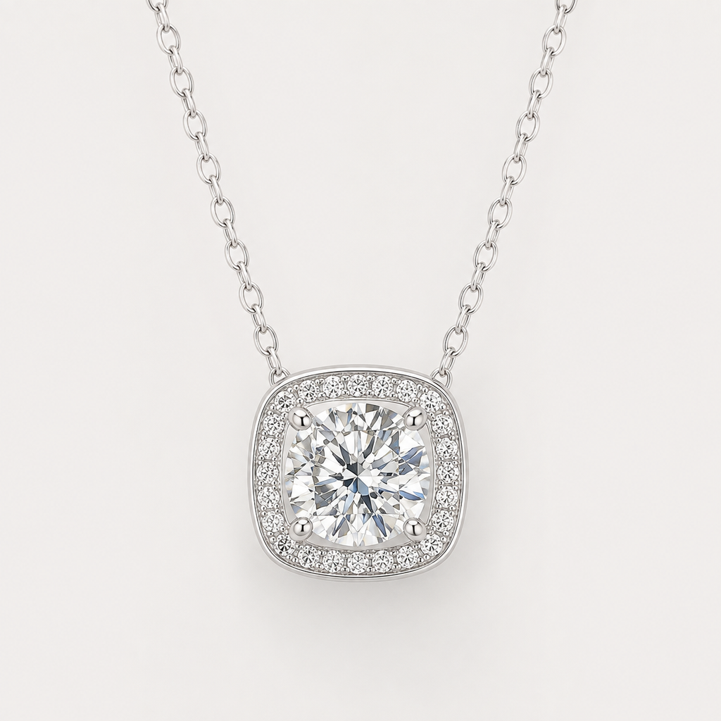 Cushion Halo Cubic Zirconia Pendant Necklace