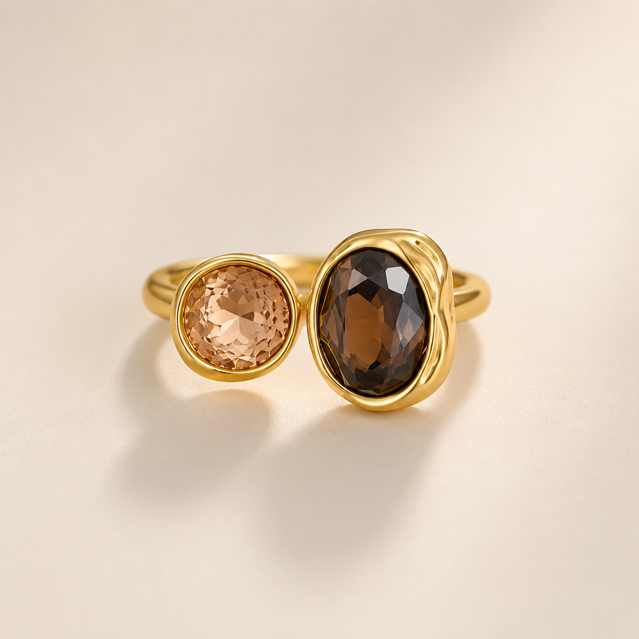 Bagues ouvertes elliptiques vintage en cristal marron pour femmes, bague ajustable géométrique de luxe avec strass contrastés