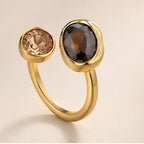 Bagues ouvertes elliptiques vintage en cristal marron pour femmes, bague ajustable géométrique de luxe avec strass contrastés