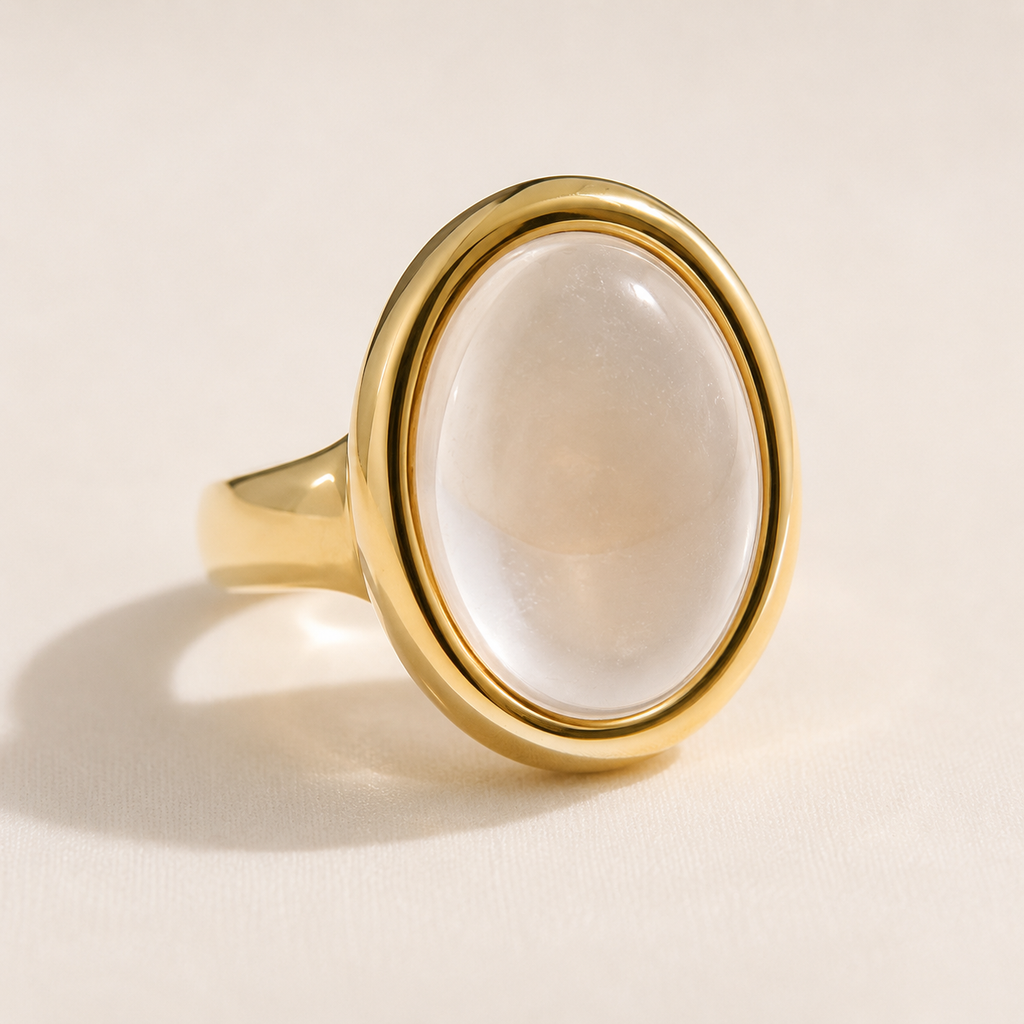 Bague classique Uworld en résine transparente forme œuf pour femmes, acier inoxydable plaqué or 18K PVD, bijou exquis pour soirée