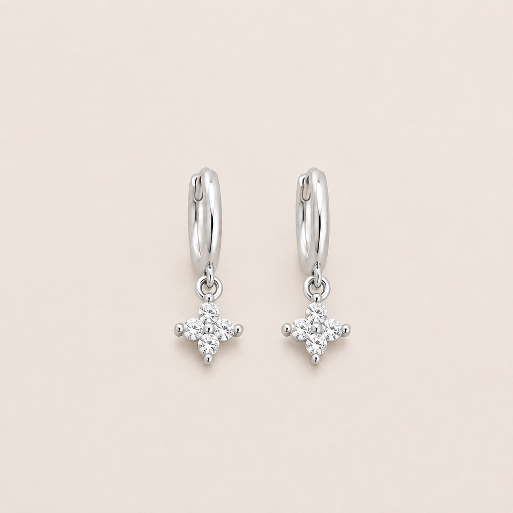 Orecchini a Cerchio con Trifoglio in Argento Sterling 925 per Donna e Ragazze, Eleganti e alla Moda, Gioielli per Matrimonio e Festa, Regali