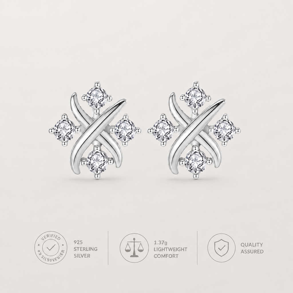 Orecchini a Bottone a Stella con Zirconia CZ in Argento Sterling 925 Reale, Brincos per Donna alla Moda, Festa, Gioielli Eleganti Minimalisti
