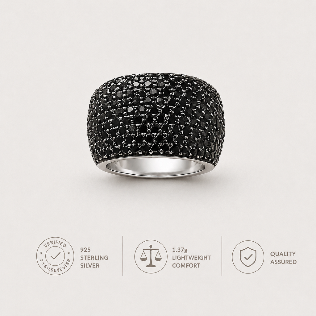 Black Pavé Dome Ring in 925 Sterling Silver