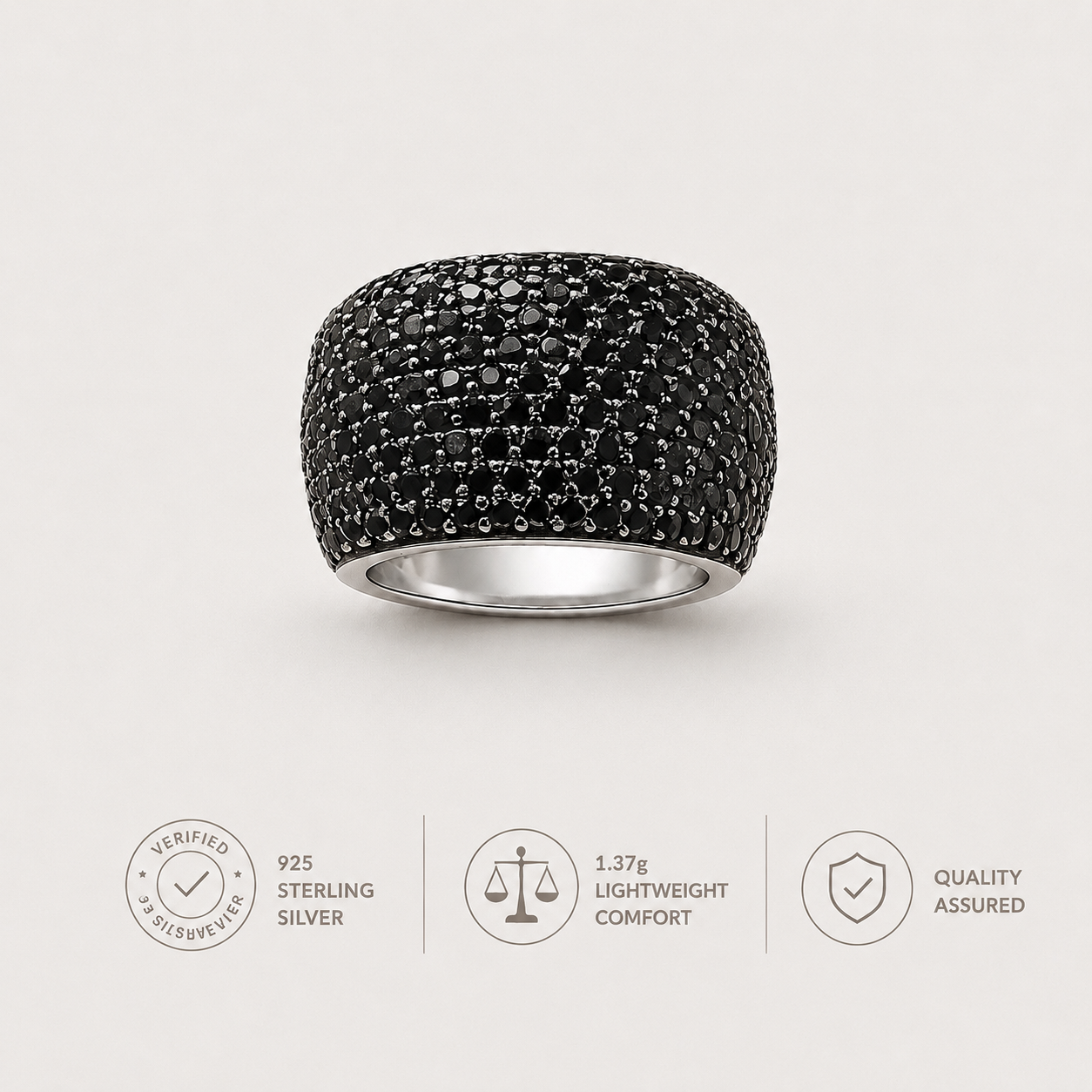 Black Pavé Dome Ring in 925 Sterling Silver