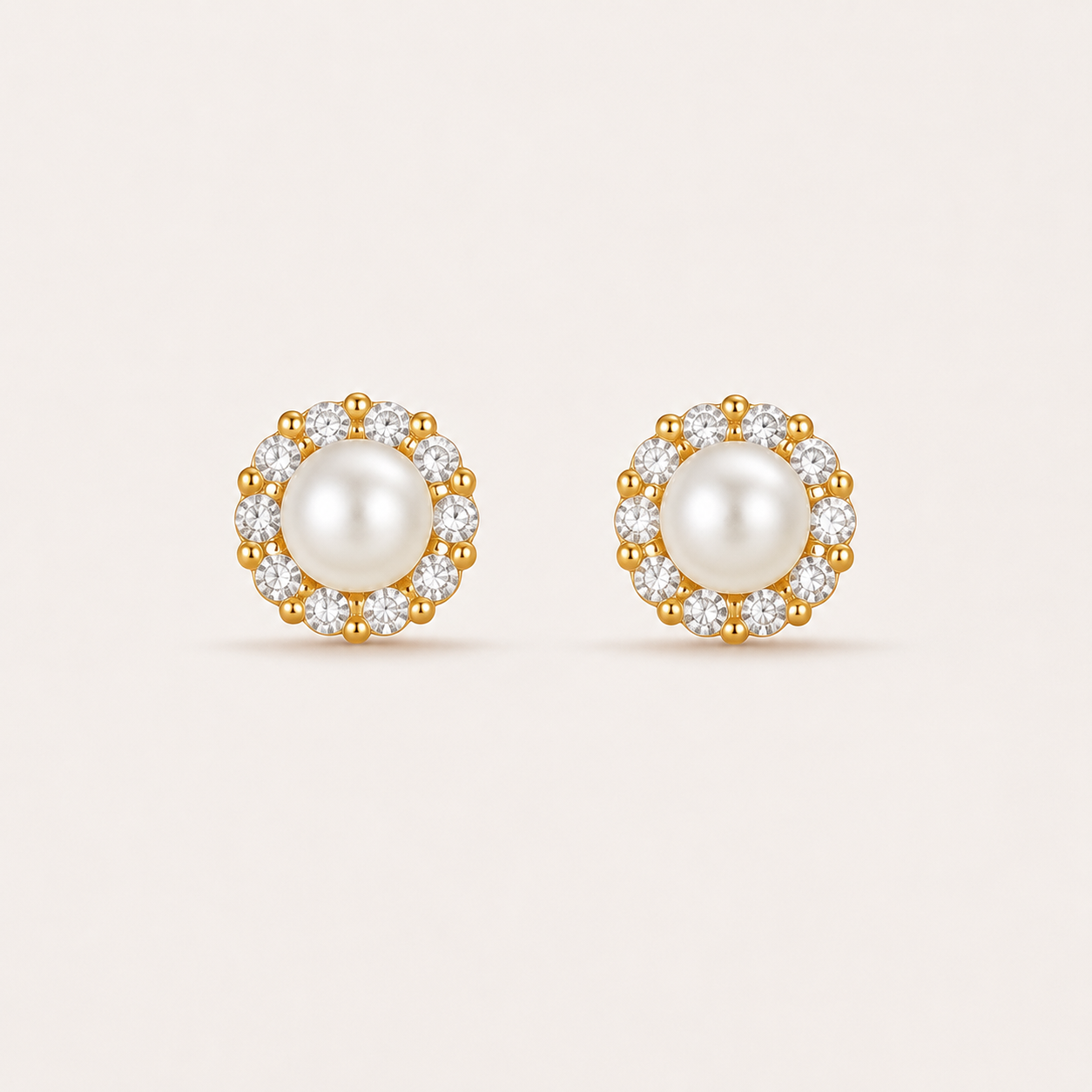 Golden Pearl Halo Stud Earrings