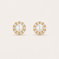 Golden Pearl Halo Stud Earrings