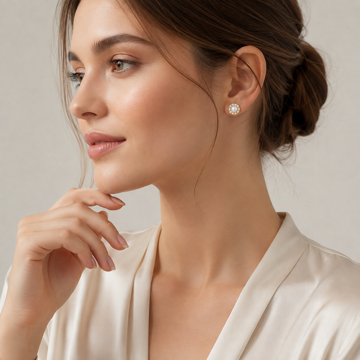 Golden Pearl Halo Stud Earrings
