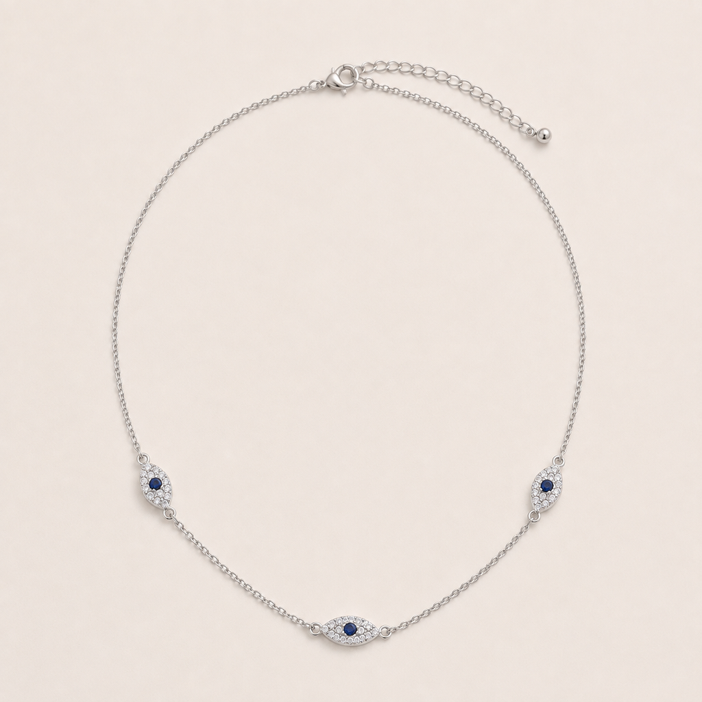 Sterling Silver Evil Eye Trio Choker