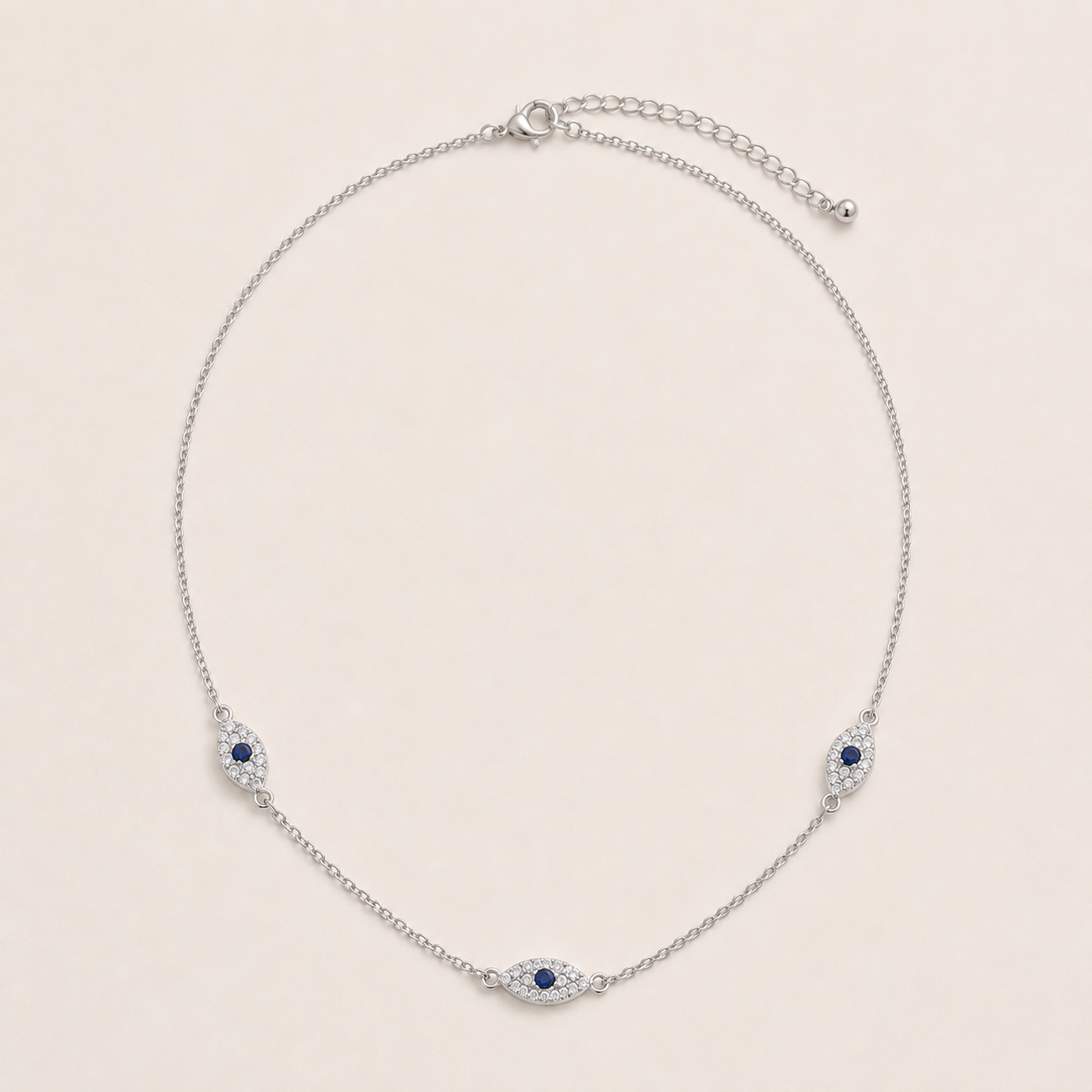 Sterling Silver Evil Eye Trio Choker