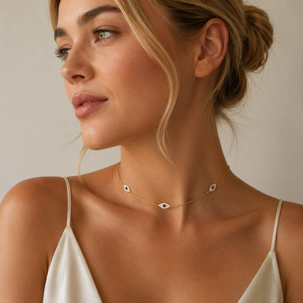 Sterling Silver Evil Eye Trio Choker