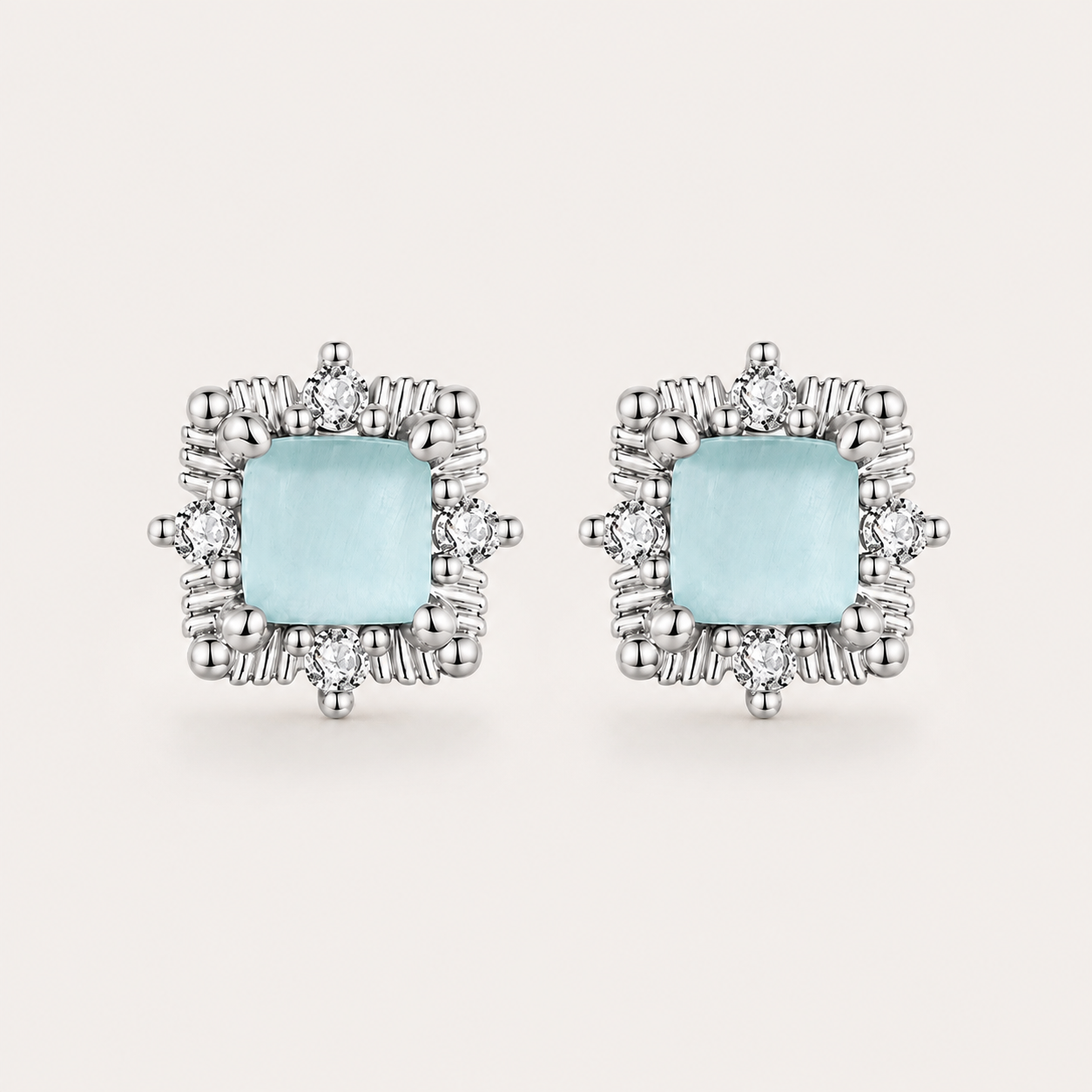 Mint Green Ice Cube 925 Sterling Silver Stud Earrings