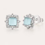 Mint Green Ice Cube 925 Sterling Silver Stud Earrings