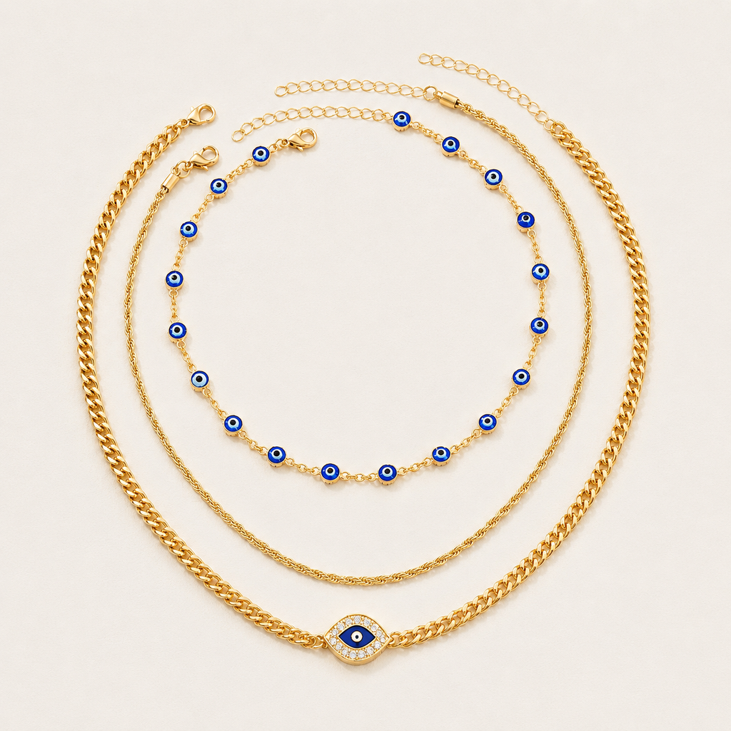 Gold-Tone Evil Eye Layered Necklace Set