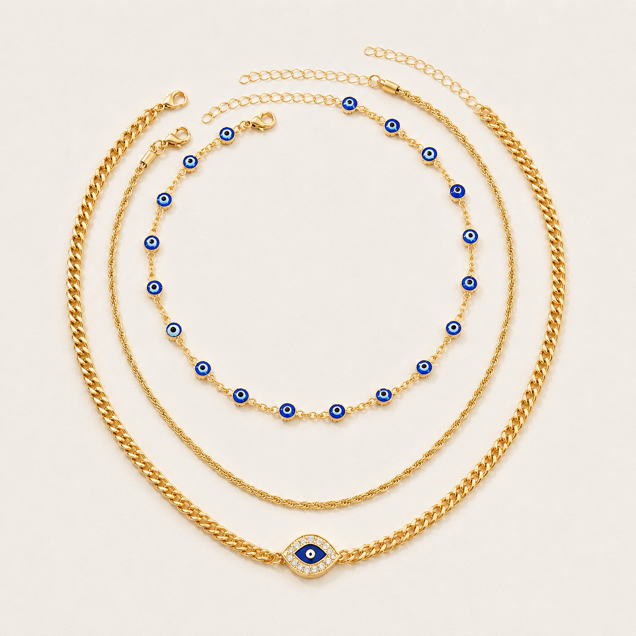 Gold-Tone Evil Eye Layered Necklace Set