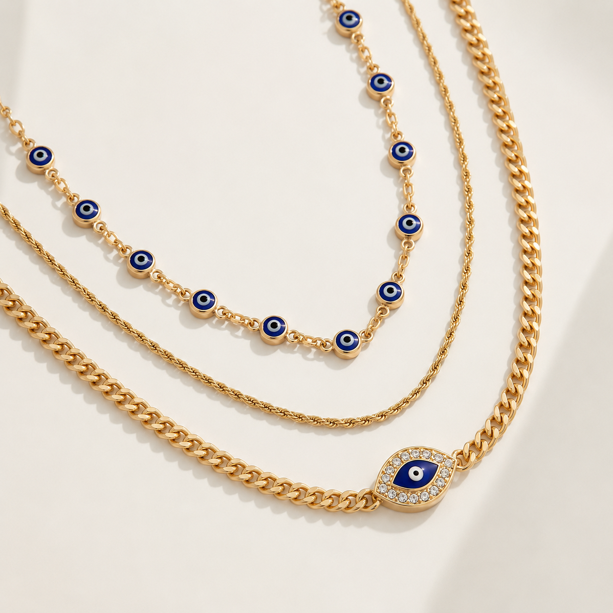 Gold-Tone Evil Eye Layered Necklace Set