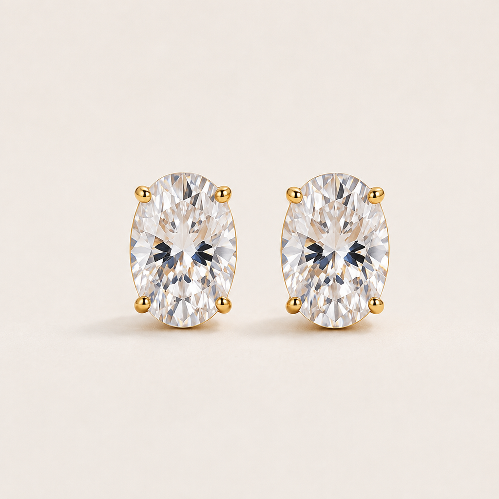 Oval Solitaire Stud Earrings – 18K Gold Plated