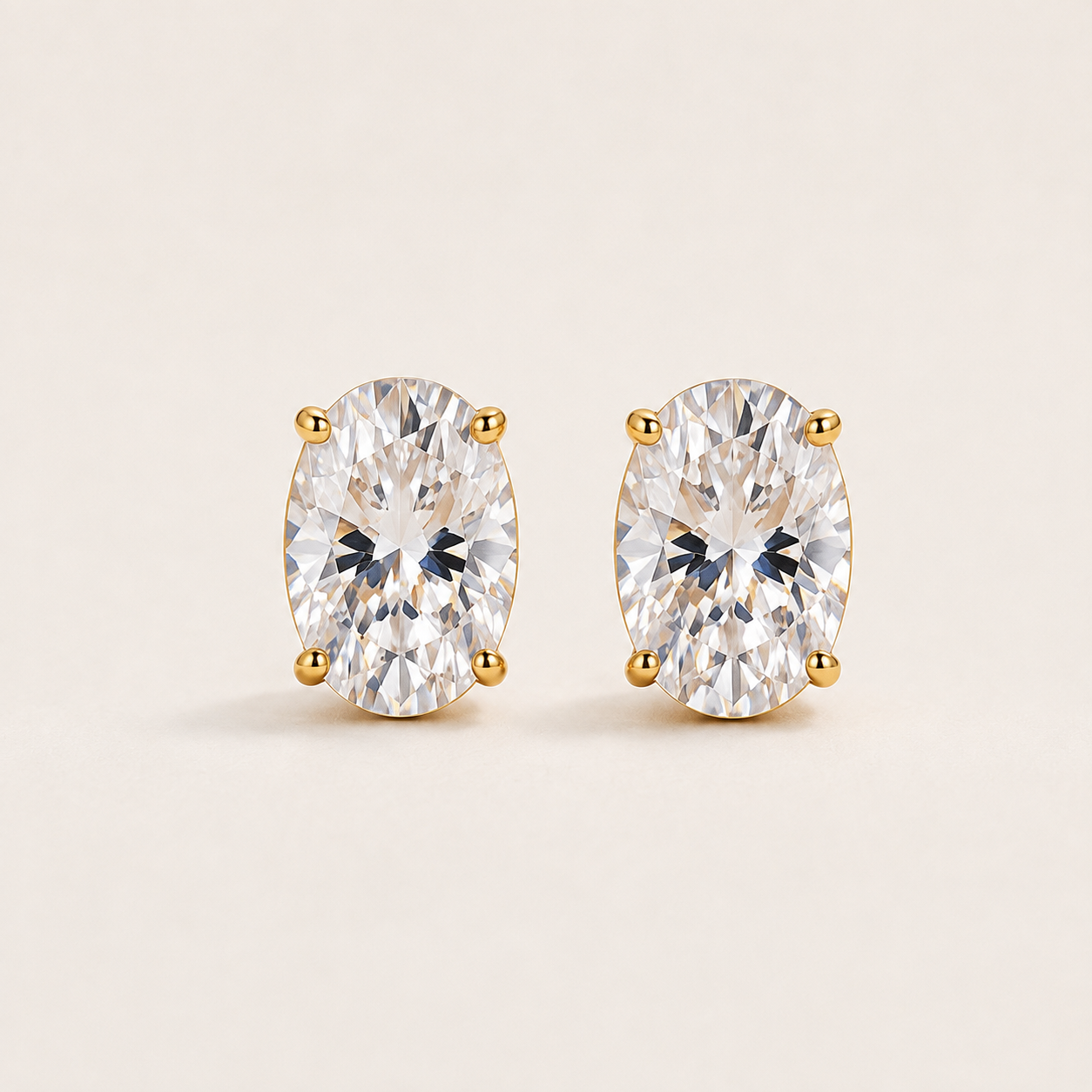 Oval Solitaire Stud Earrings – 18K Gold Plated