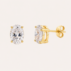 Oval Solitaire Stud Earrings – 18K Gold Plated