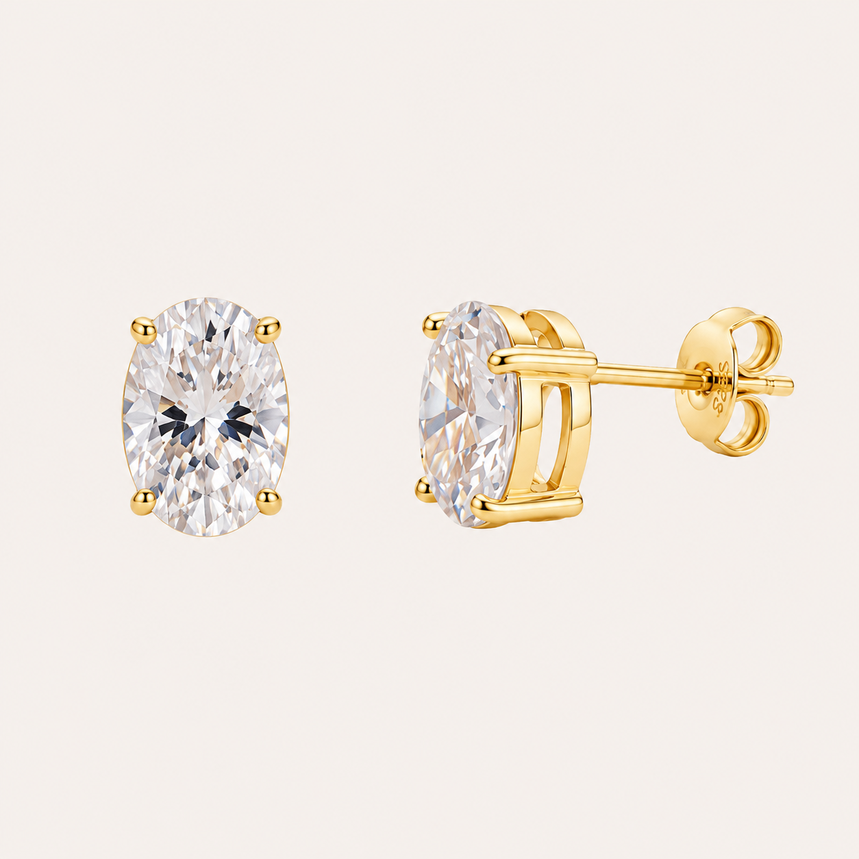 Oval Solitaire Stud Earrings – 18K Gold Plated