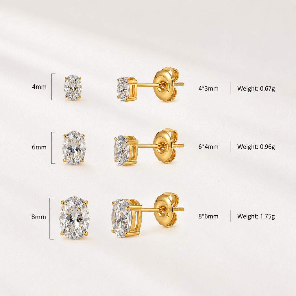 Oval Solitaire Stud Earrings – 18K Gold Plated