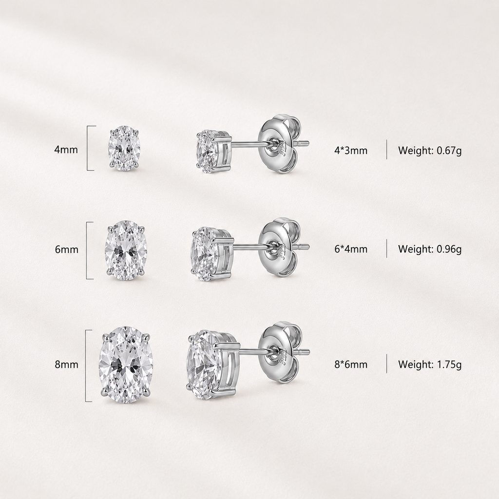 Oval Solitaire Stud Earrings – 18K Gold Plated