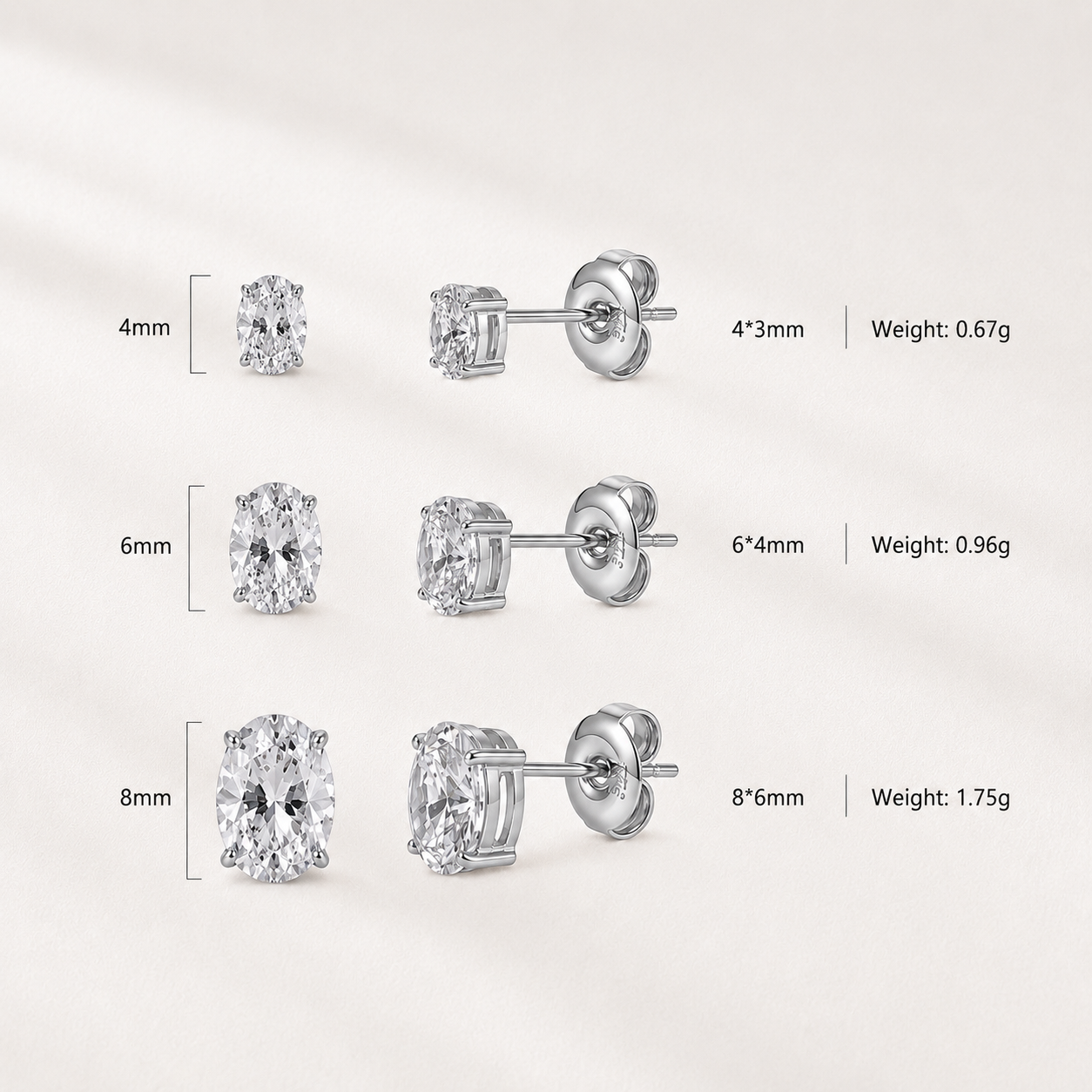Oval Solitaire Stud Earrings – 18K Gold Plated