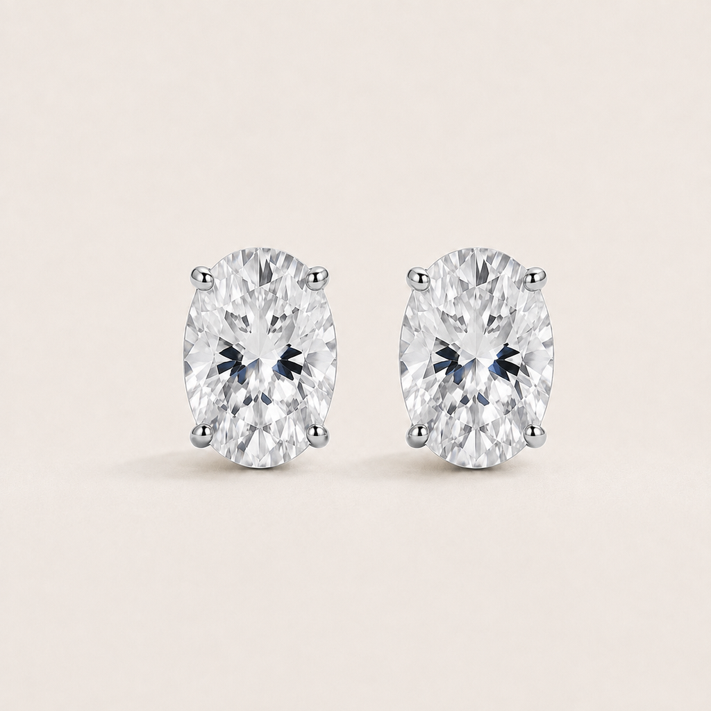 Oval Solitaire Stud Earrings – 18K Gold Plated