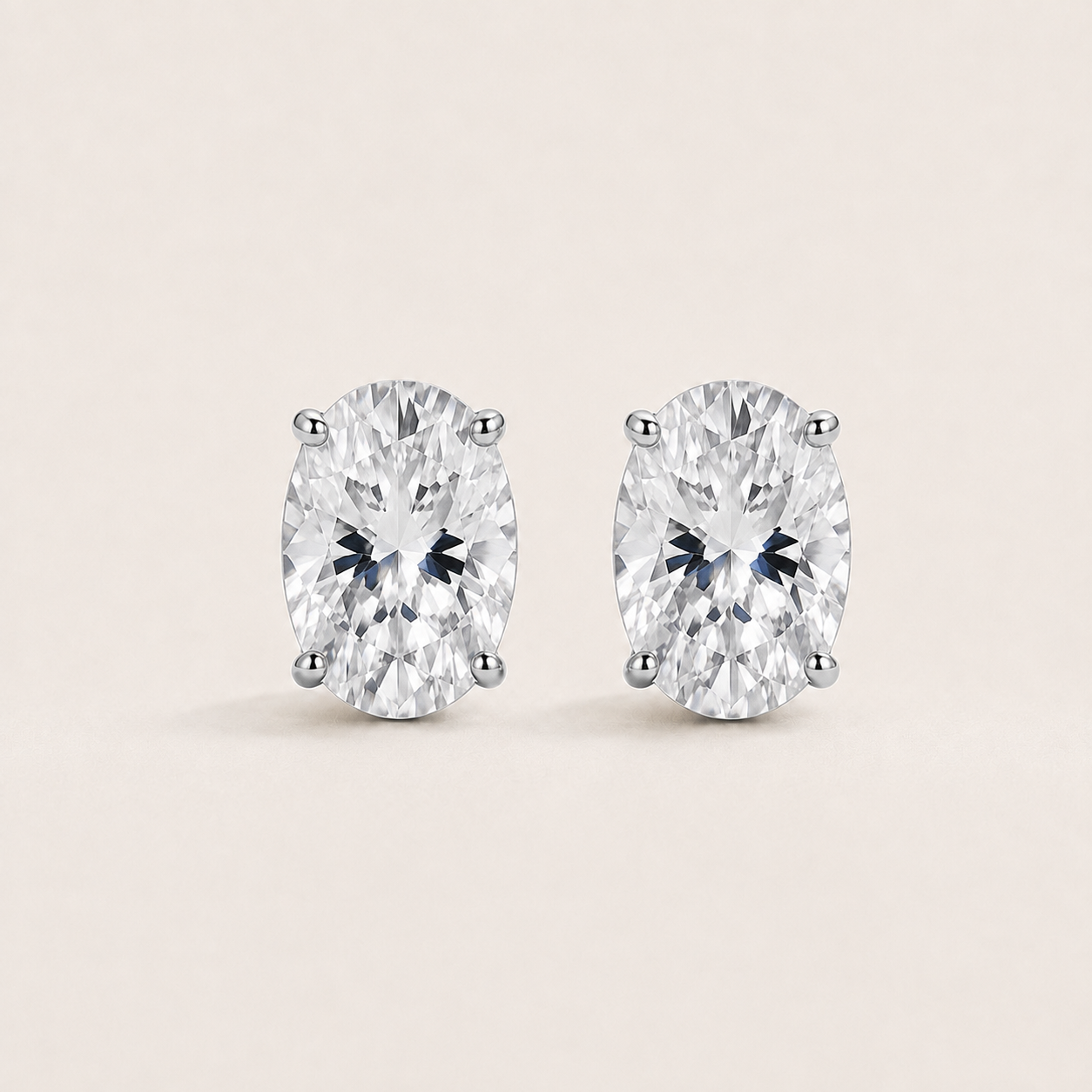 Oval Solitaire Stud Earrings – 18K Gold Plated