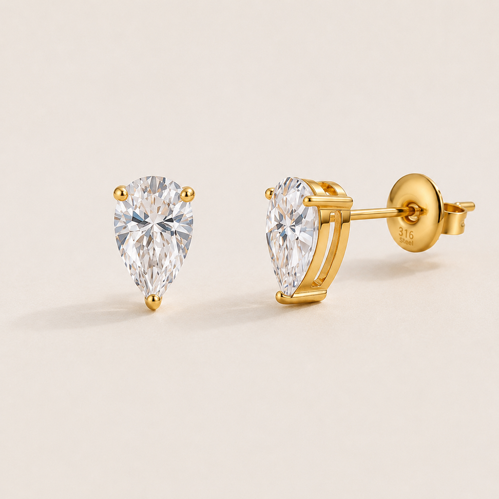 Pear Teardrop Stud Earrings – 18K Gold Plated