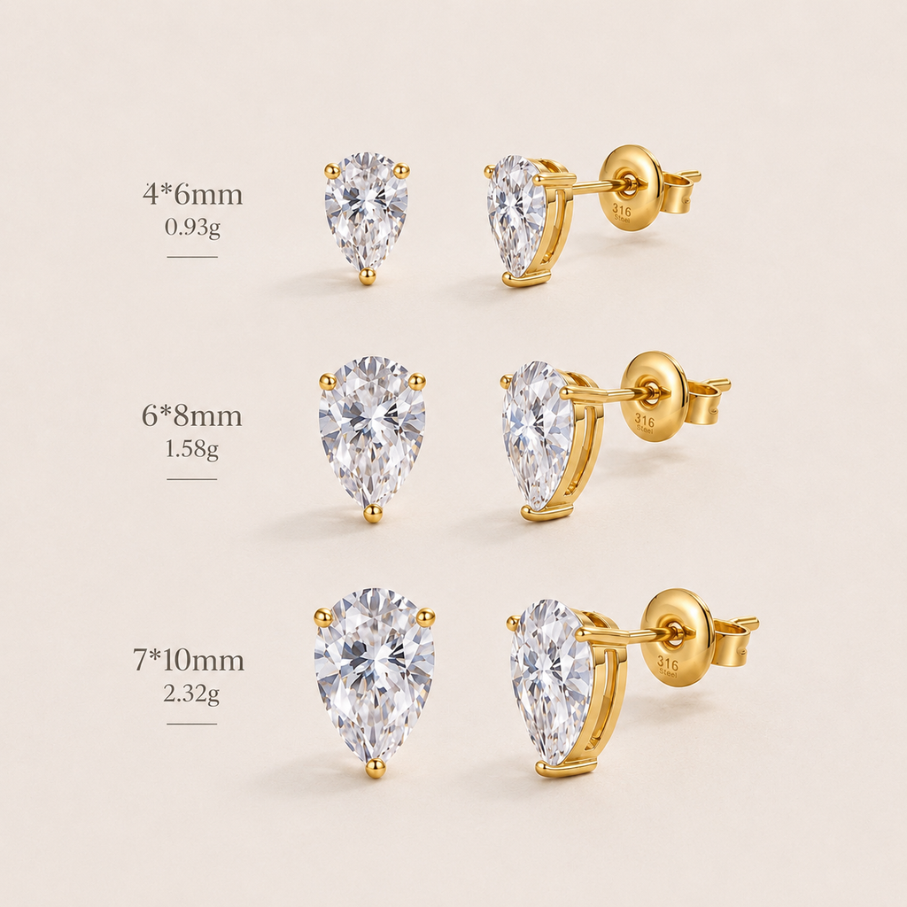Pear Teardrop Stud Earrings – 18K Gold Plated