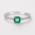 Emerald Cushion Sterling Silver Ring