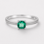 Emerald Cushion Sterling Silver Ring