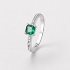 Emerald Cushion Sterling Silver Ring