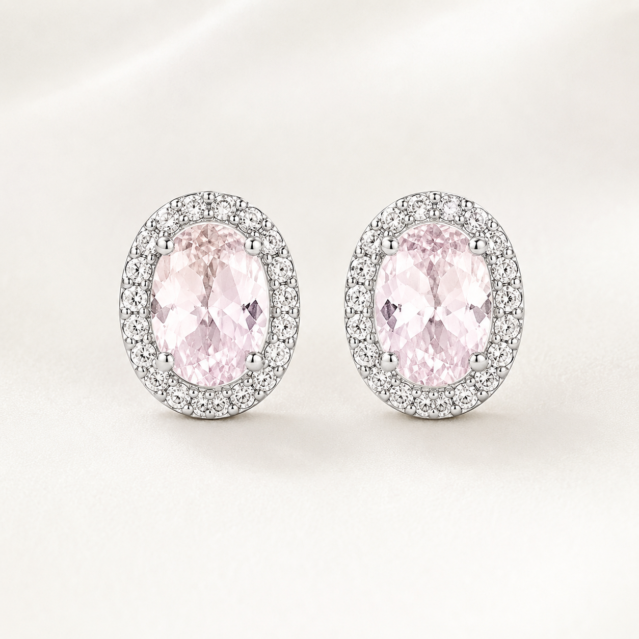 Oval Halo Sterling Silver Stud Earrings