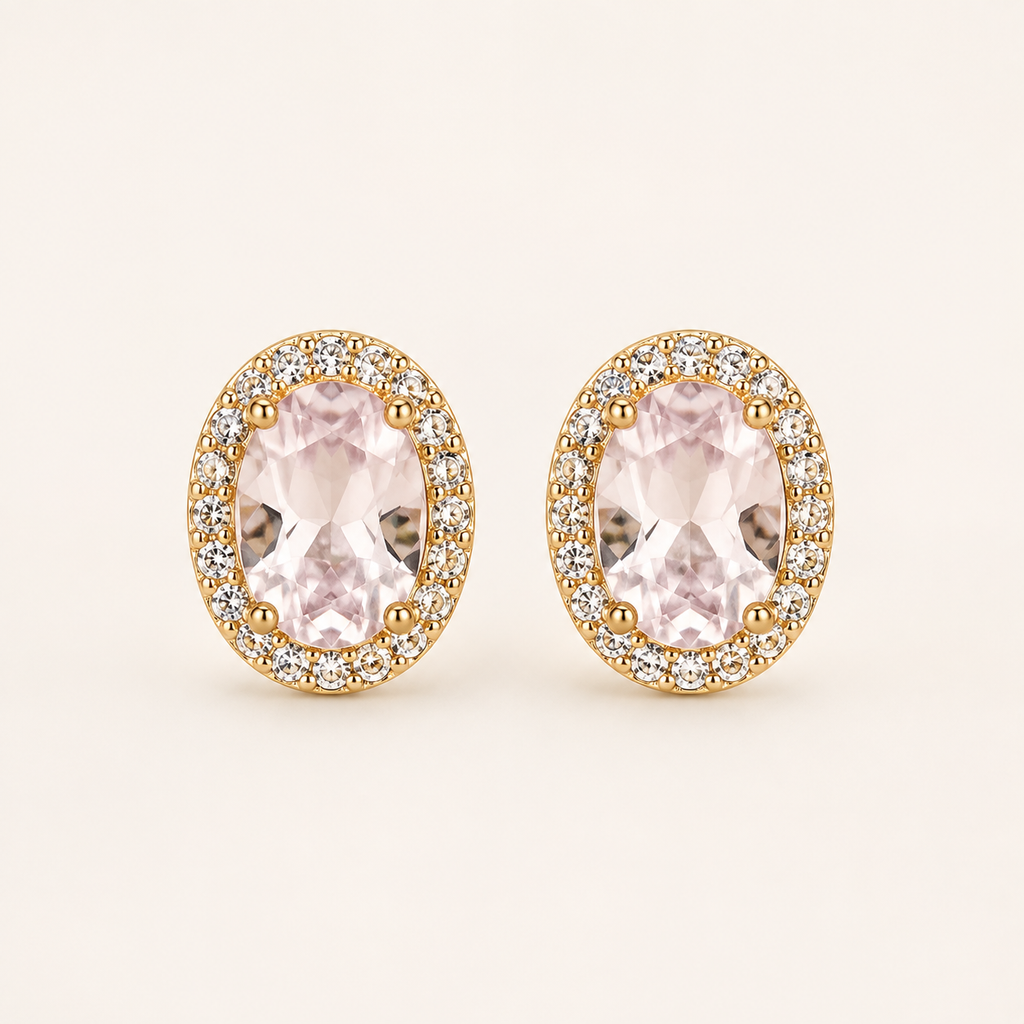 Oval Halo Sterling Silver Stud Earrings
