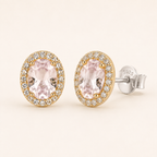 Oval Halo Sterling Silver Stud Earrings