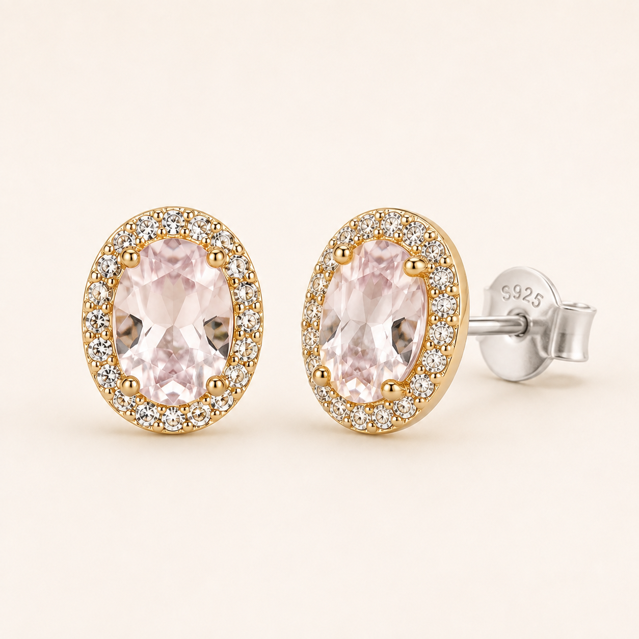 Oval Halo Sterling Silver Stud Earrings
