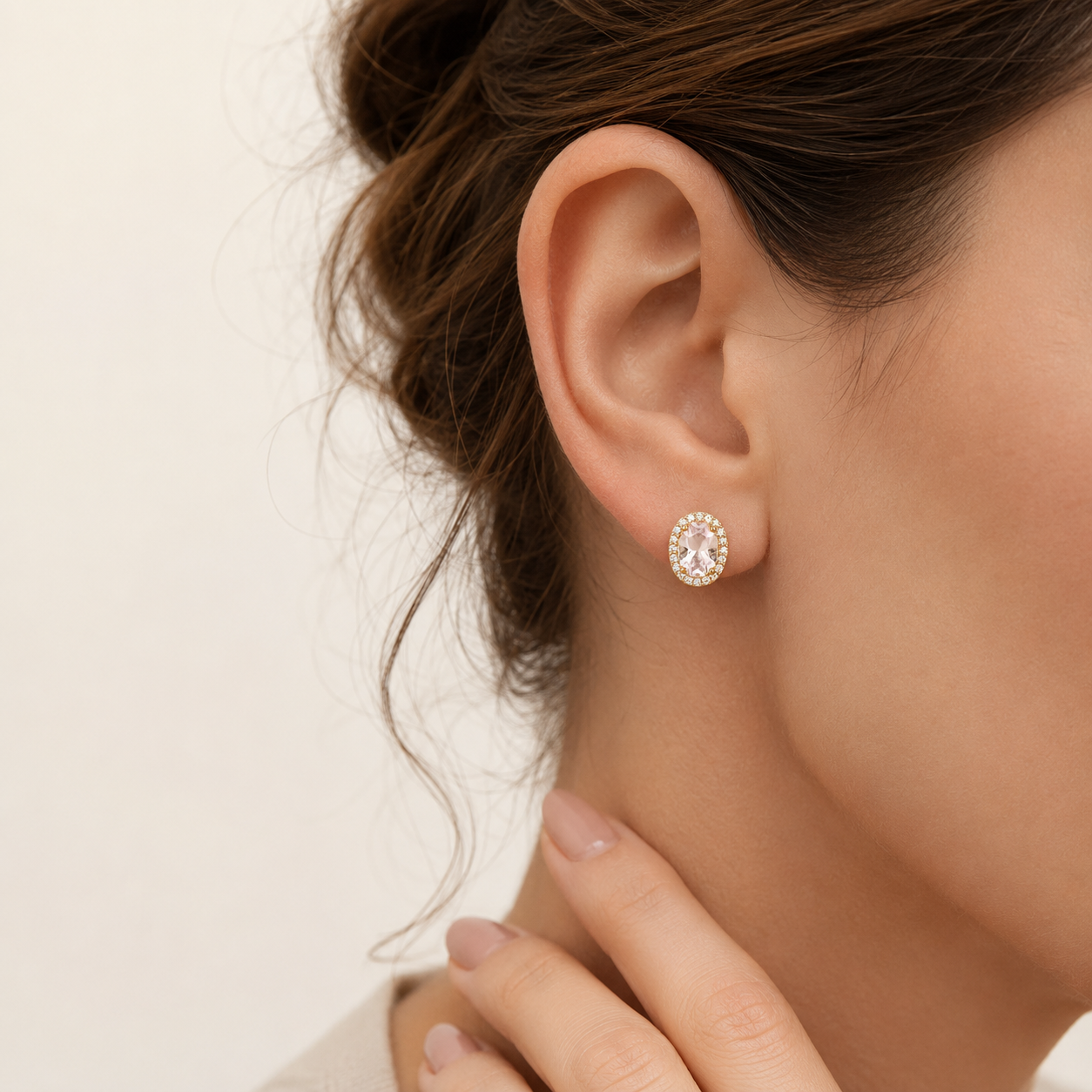 Oval Halo Sterling Silver Stud Earrings