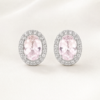 Oval Halo Sterling Silver Stud Earrings