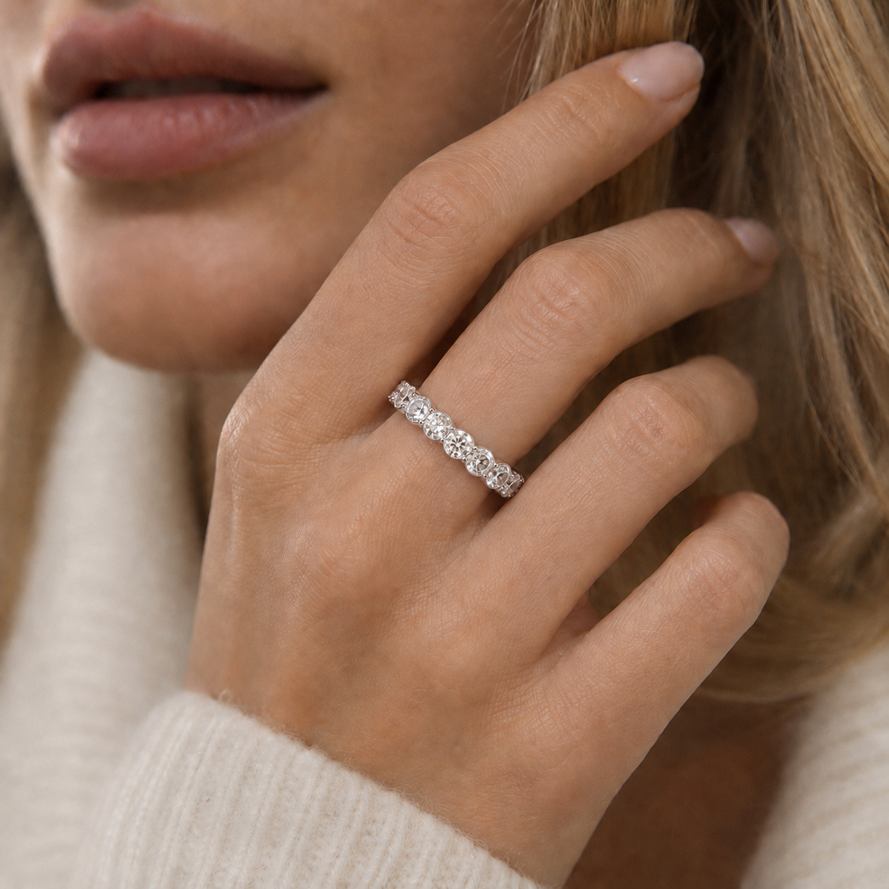 4mm Round Stone Eternity Ring in 925 Sterling Silver
