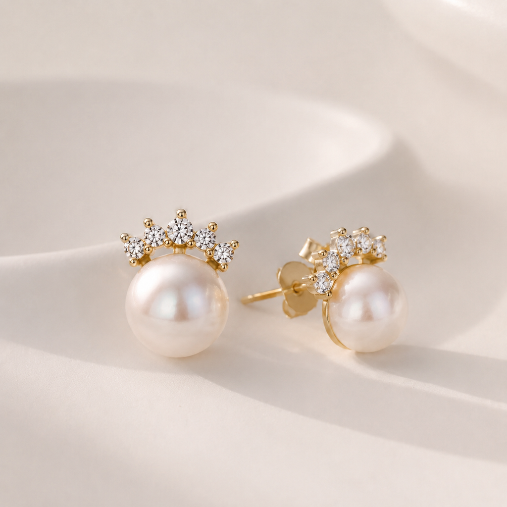 Crown Pearl Stud Earrings