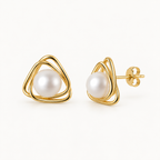 Geometric Pearl Stud Earrings in 925 Sterling Silver