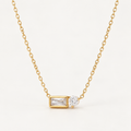 Baguette & Round CZ Pendant Necklace – Stainless Steel
